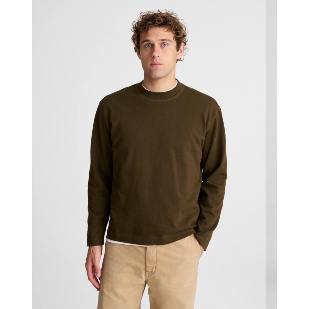 NWT Madewell Men's Heavyweight Long-Sleeve Mockneck Tee Dark Green Medium